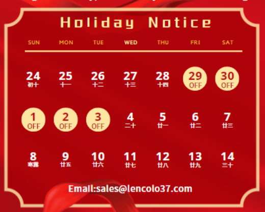 Lencolo Holiday Notice